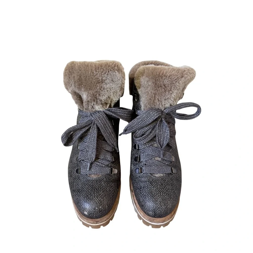 AGL Attilio Giusti Leombruni Boots‎ Grey Herringbone Shearling Lined 8